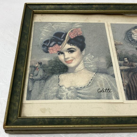 VTG Victorian Colette Framed Print Trio Picture French Provincial Lady Woman - Picture 5 of 12